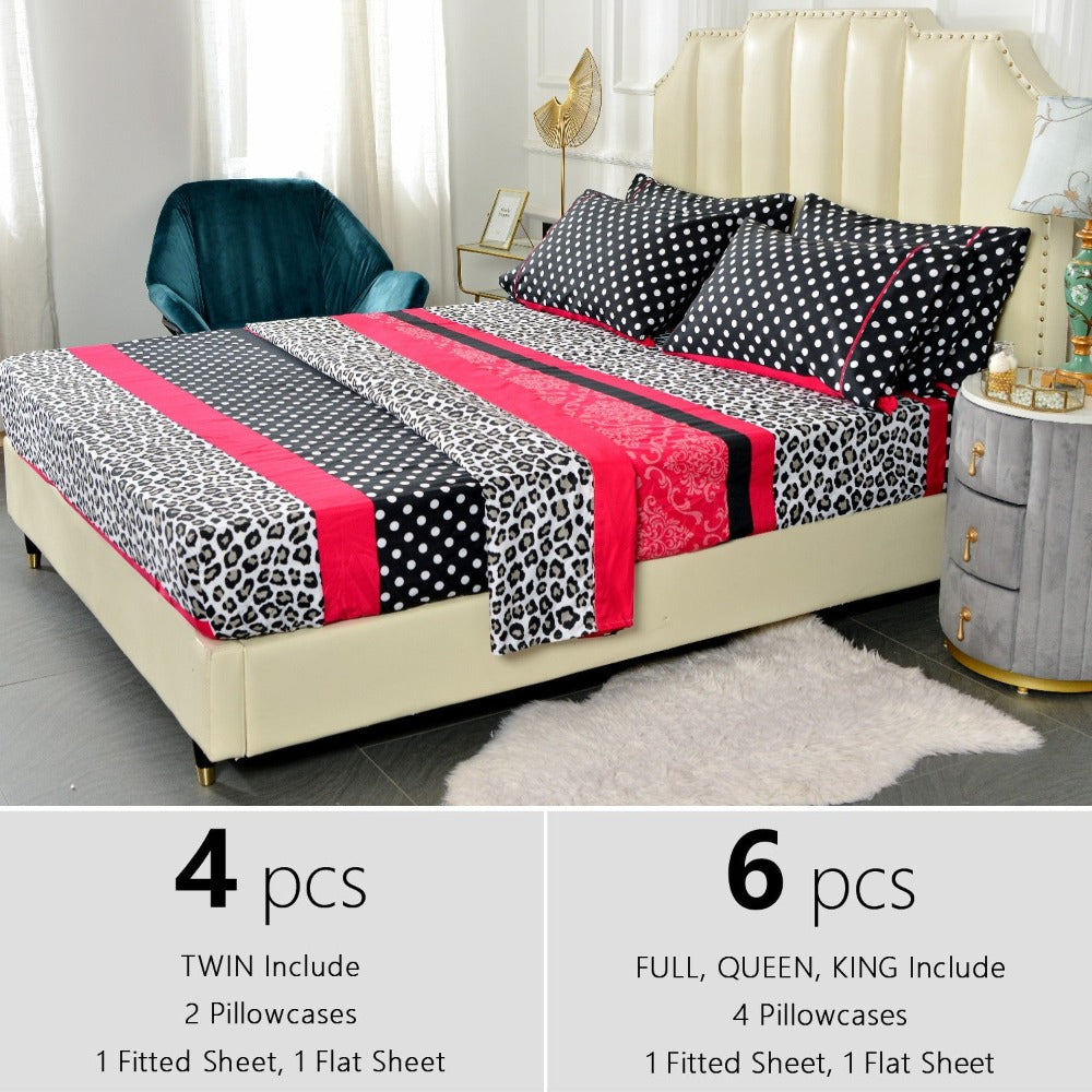 Bed Sheet Set Patchwork Microfiber in 4- or 6-Piece Configuration with 14-Inch Pocket and Three Colors