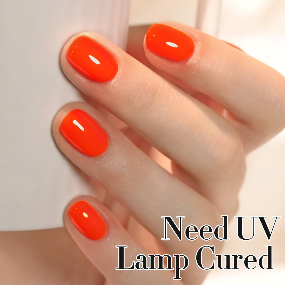 Gel Nail Polish CS076 in 0.54oz Neon Orange Translucent Jelly with Milky-Sheer Finish and UV/LED Soak-Off Cure