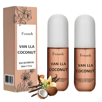 Vanilla Coconut Body Spray & Hair Mist – Long-Lasting Gourmand Floral Fragrance with Vitamin E & Moroccan Argan Oil, Skin-Safe for All Types