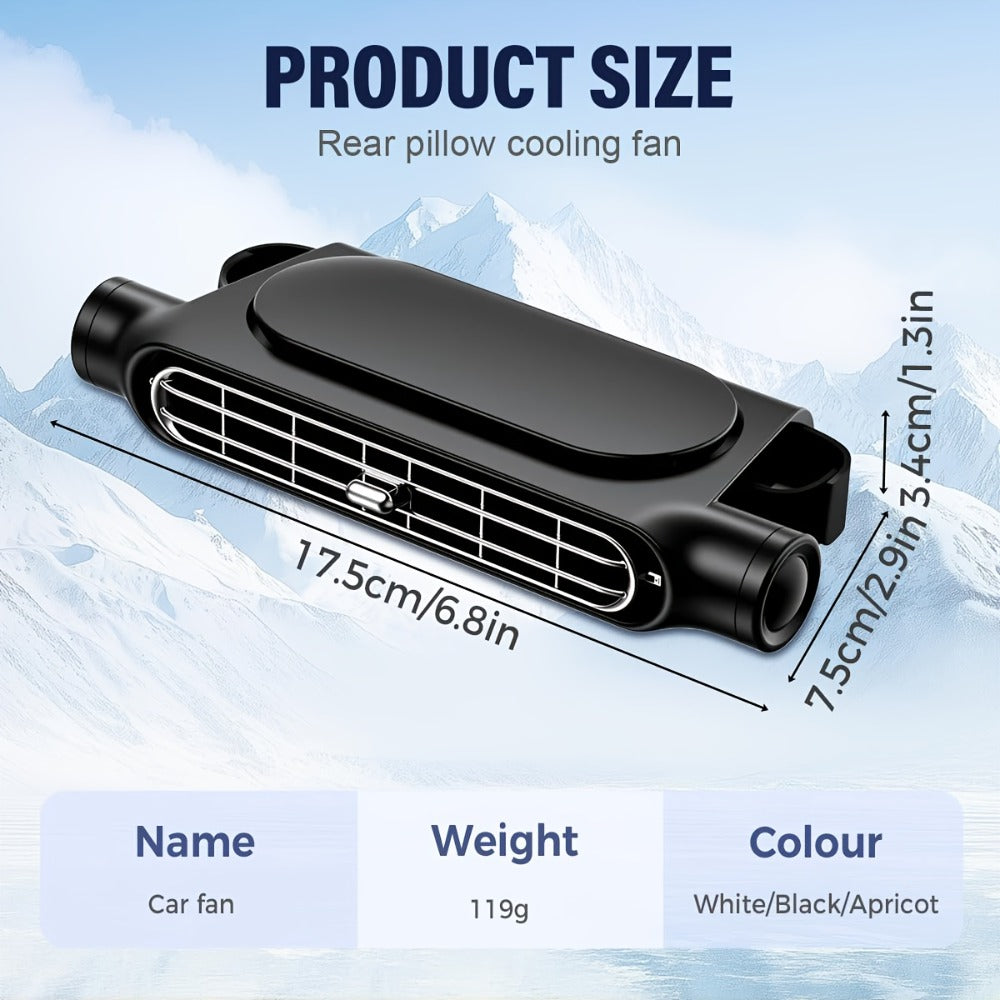 Bladeless Car USB Fan – 3-Speed Silent Cooling, Fits All Vehicles, Car Seat Fan with USB Charging Cable, Black & White
