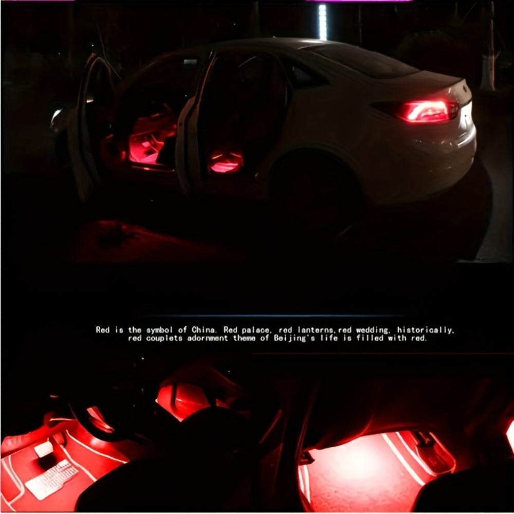 Four-Strip 48-LED RGB Car Interior Light Kit with App, Remote or USB and Remote Control Options