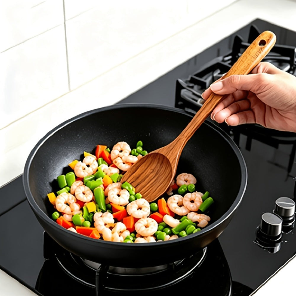 Wooden Kitchen Utensil Set 10 Piece – Nonstick Safe Cooking Spoons, Ergonomic Handle, Heat Resistant Wood Kitchen Tools