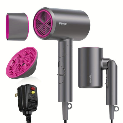 1875W Ionic Travel Hair Dryer Foldable with Diffuser & Concentrator Nozzle – Brushless Motor, 3 Heat Settings, 2 Speeds