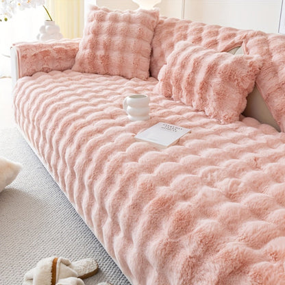 Sofa Cover Thick Faux Rabbit Plush Panels with Backing Detail for Seat, Armrest, Backrest or Pillowcase