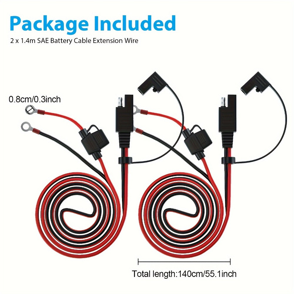 SAE Battery Cable Extension Wire 2pcs – SAE to O-Ring Terminal Connector Harness with 10A Fuse for Motorcycle, Car, ATV
