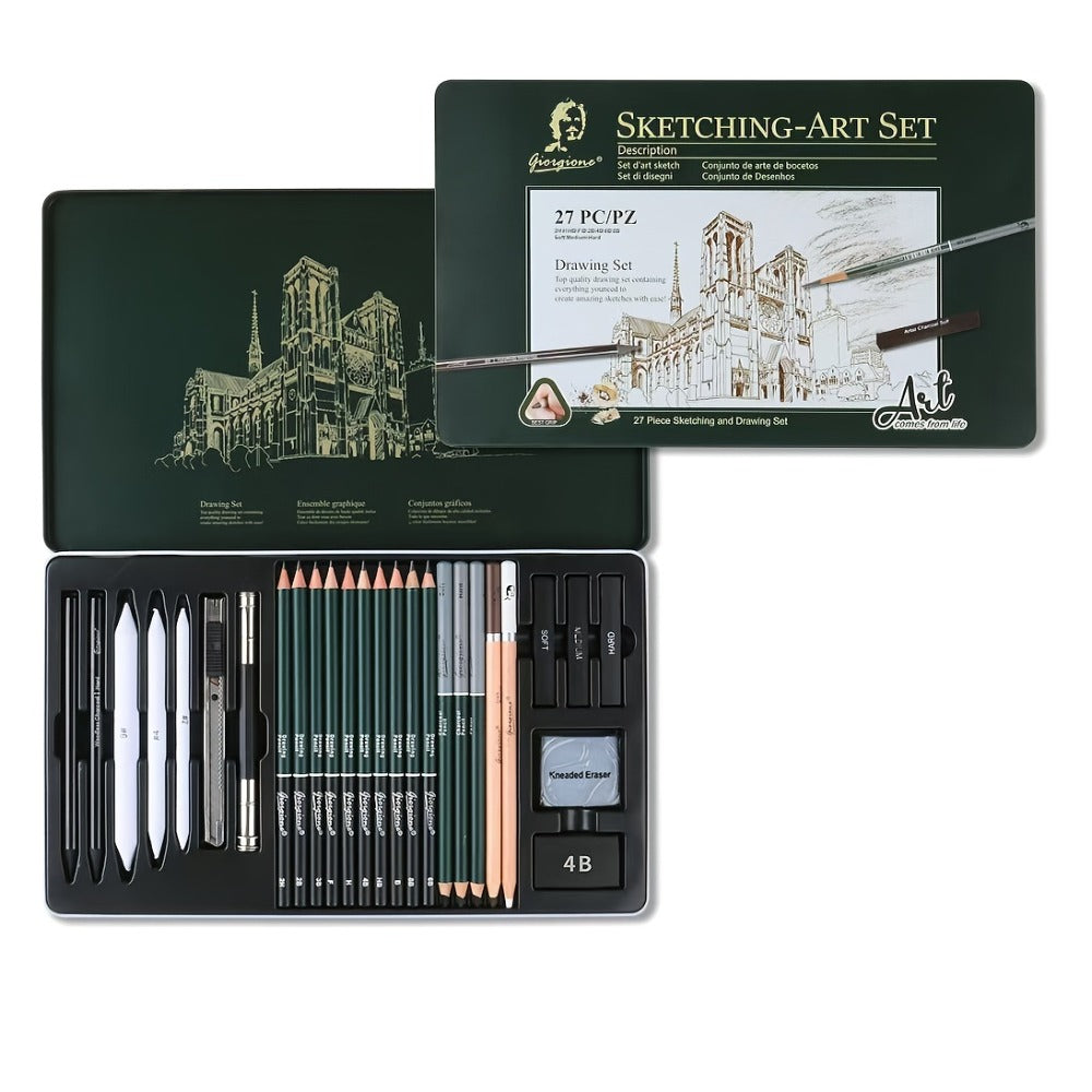 Sketching Pencil Set 27 Piece with Charcoal Pencils Charcoal Sticks Erasers Drawing Supplies for Artists Beginners Students Sketching Quick