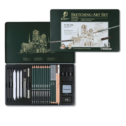 Sketching Pencil Set 27 Piece with Charcoal Pencils Charcoal Sticks Erasers Drawing Supplies for Artists Beginners Students Sketching Quick