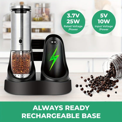 Electric Pepper Grinder Set USB-C Rechargeable with LED Light Ceramic Core Adjustable for Grilling, Camping and Outdoor Meals