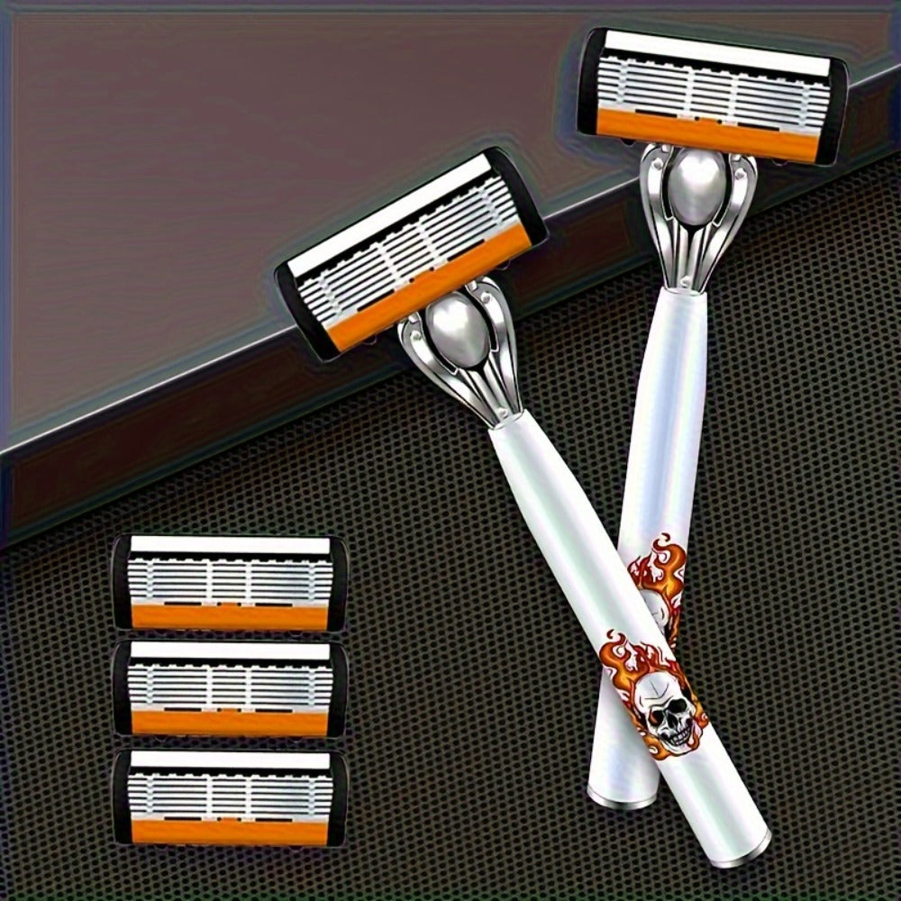 Men's Safety Razor with Replacement Blades - Anti-Slip Stainless Steel Handle Shaver for Beard & Sideburns
