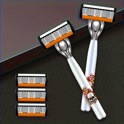 Men's Safety Razor with Replacement Blades - Anti-Slip Stainless Steel Handle Shaver for Beard & Sideburns