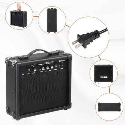 20W Electric Bass Guitar Amplifier with 6.5-Inch Speaker, Volume Treble Bass Middle Controls, Headphone Output Jack