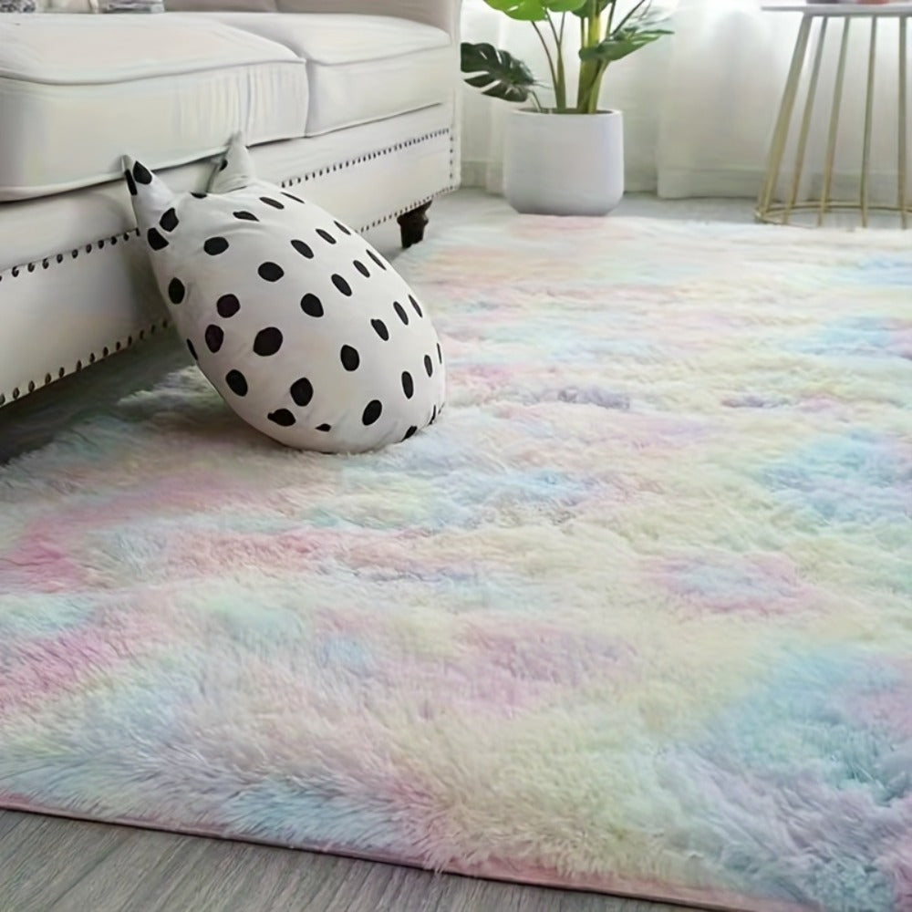 Area Rug Fluffy Faux-Fur Shag in Solid, Tie-Dye and Ombre Colors with Six available Room Sizes