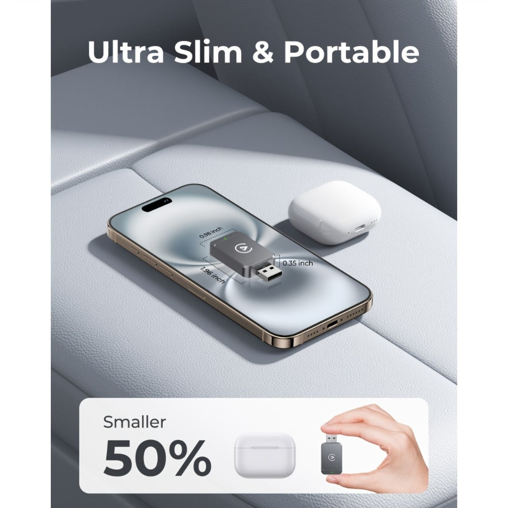 Gray Dual-System Wireless CarPlay and Android Auto Adapter with USB-A Plug and USB-C Adapter
