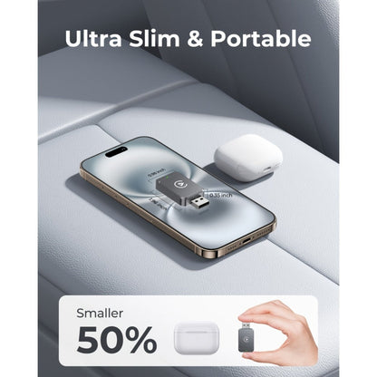 Gray Dual-System Wireless CarPlay and Android Auto Adapter with USB-A Plug and USB-C Adapter