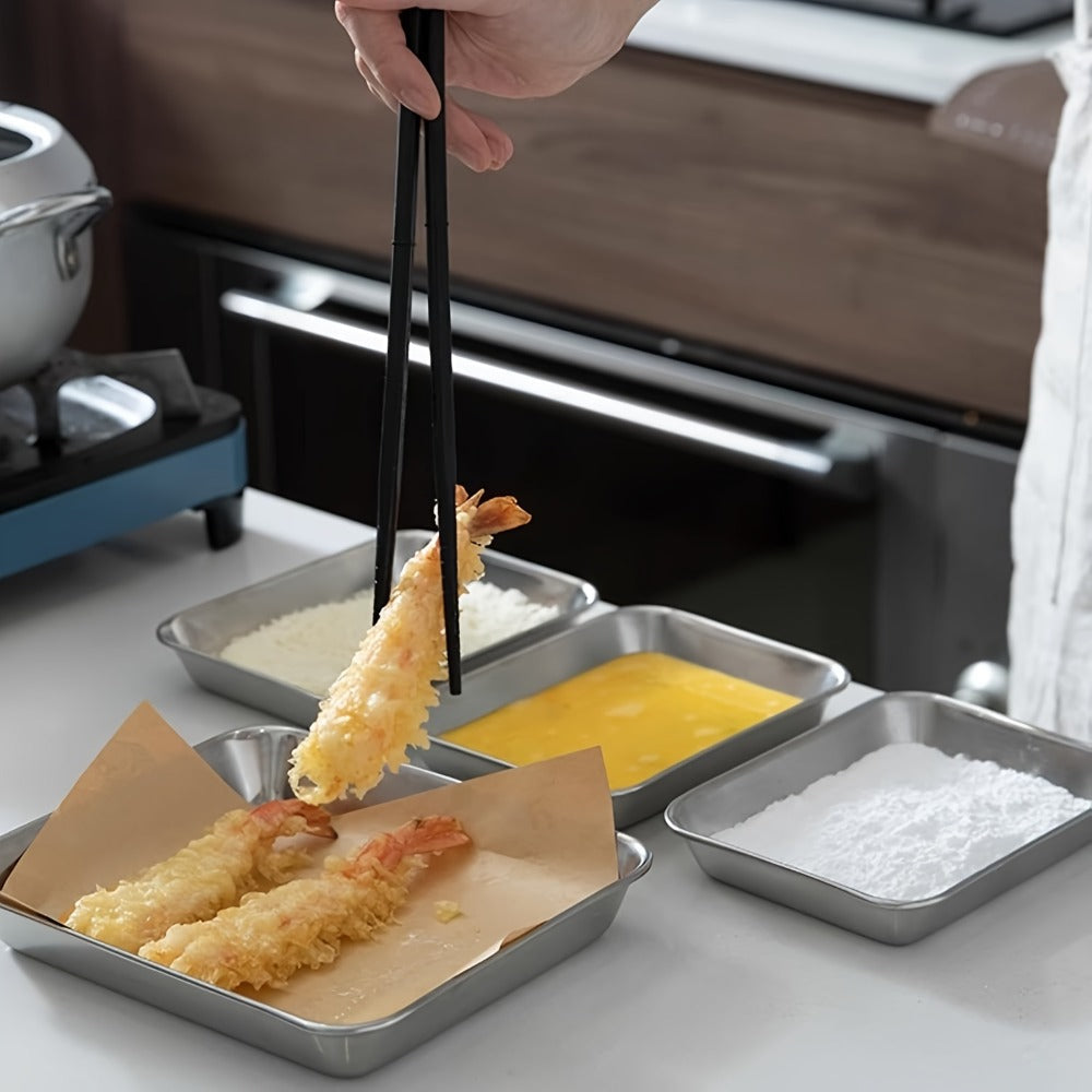 Breading Pan Set 3pcs, Stainless Steel Crumb Tray for Chicken Breading, Fish Coating and Meat Marinating, Oven Safe Food Prep Tray