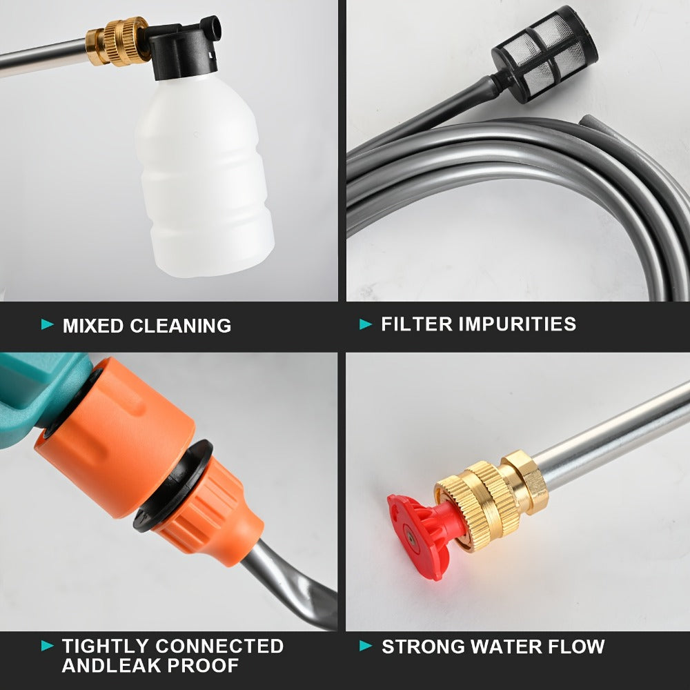 Car Pressure Washer with 500 PSI Listing, 6-in-1 Spray Nozzle, 5m Hose and One or Two Batteries