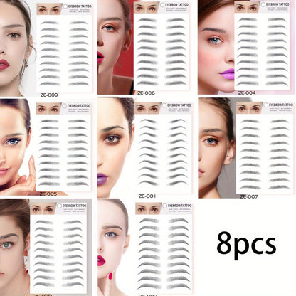 6D Eyebrow Tattoo Stickers Waterproof 8 Pcs for Women Girls, for Temporary Body Art, Festivals and Costumes