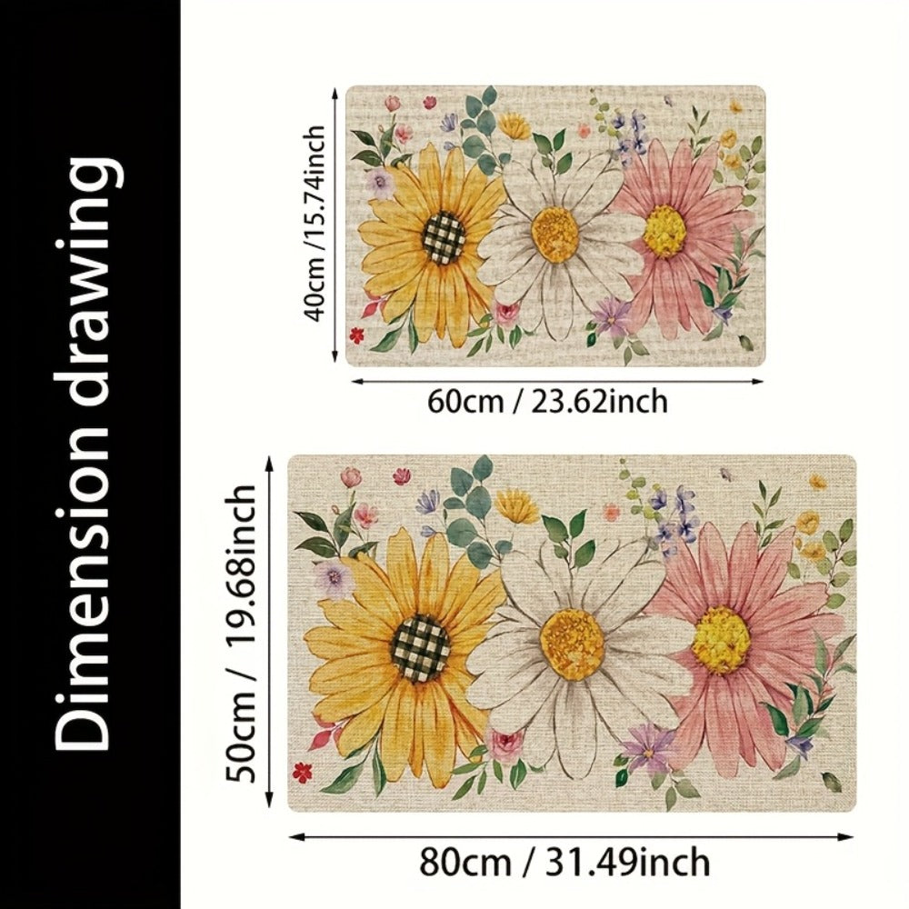 Sunflower Daisy Doormat Floral Welcome Mat Flannel Rug for Front Door Entryway Bathroom Kitchen, Spring Summer Seasonal Decor