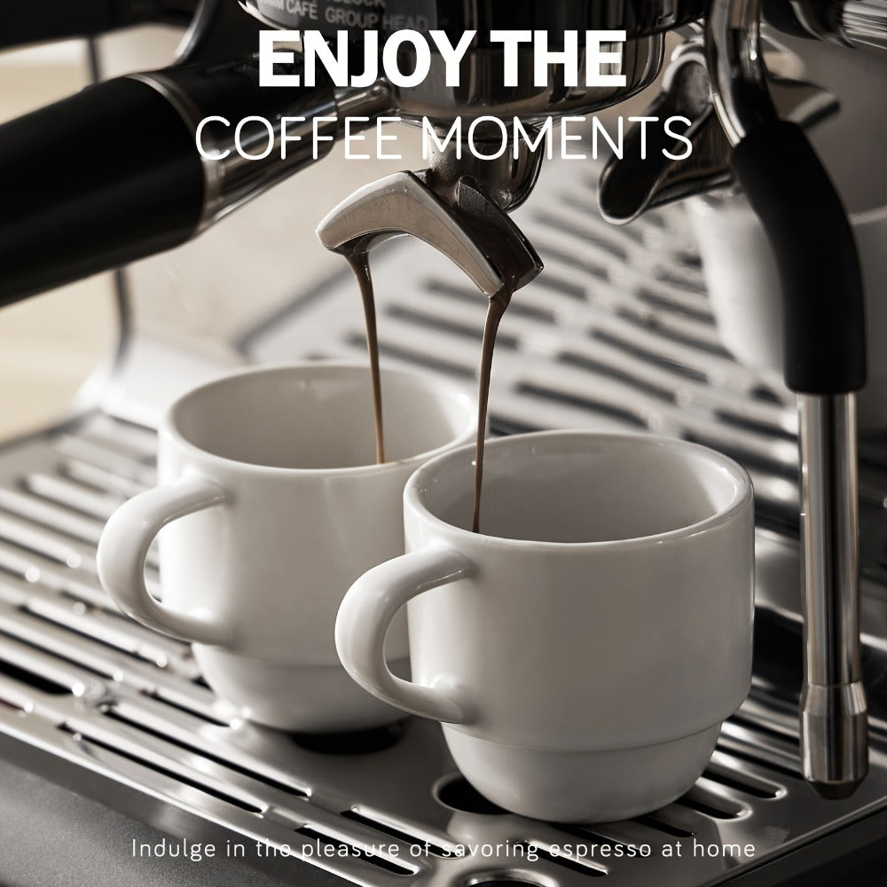 Espresso Cups Set of 6 with Saucers, Spoons & Metal Stand, 4oz Stackable Ceramic Cappuccino Mugs for Double Espresso