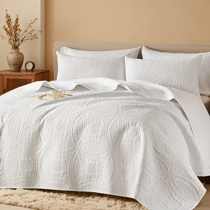 Quilt Coverlet Set 2-3 Piece Lightweight Microfiber Bedspread Coin Pattern Soft Skin-Friendly Anti-Allergy Machine Washable Twin Full Queen