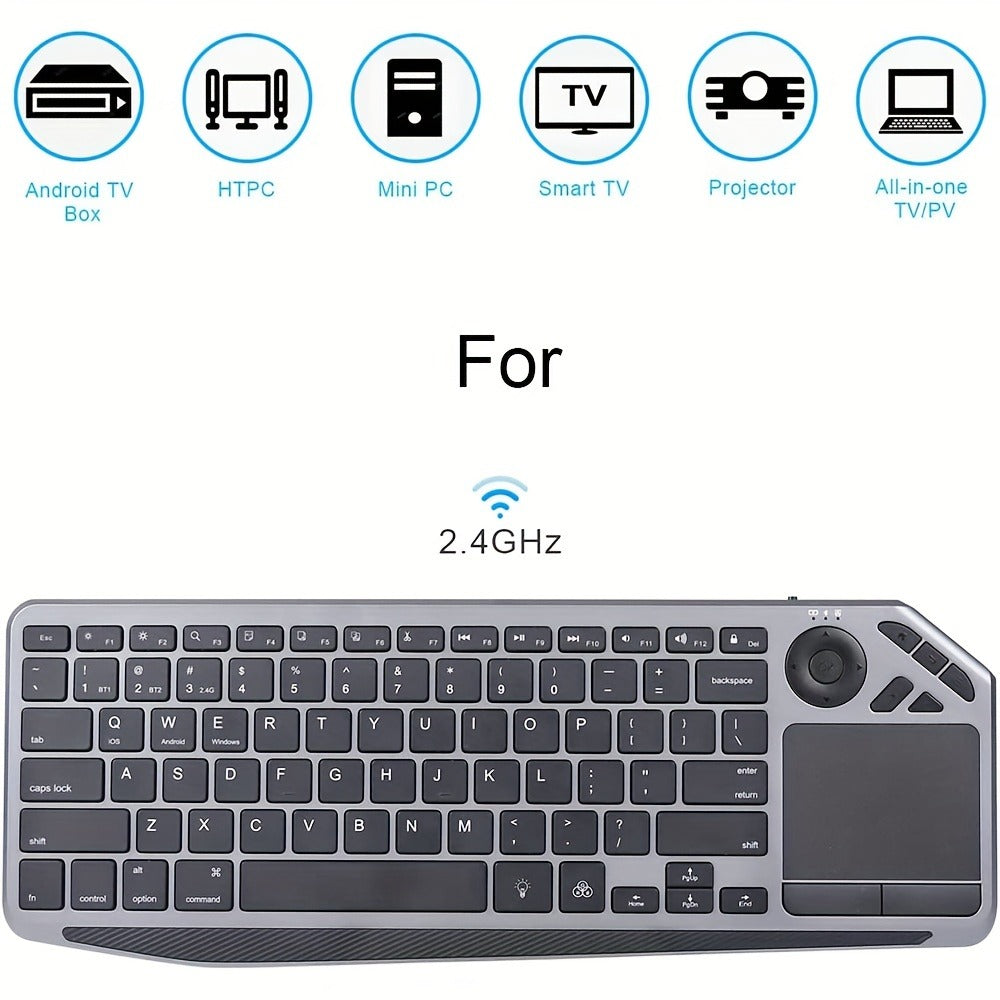Touchpad Wireless Keyboard 2.4G Dual Mode, Backlit Multimedia Hotkeys, Type-C Rechargeable, All-in-One Remote for Smart TV