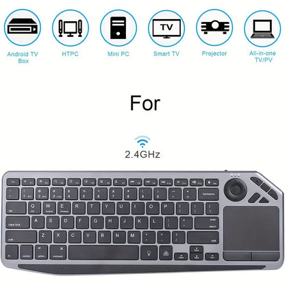 Touchpad Wireless Keyboard 2.4G Dual Mode, Backlit Multimedia Hotkeys, Type-C Rechargeable, All-in-One Remote for Smart TV