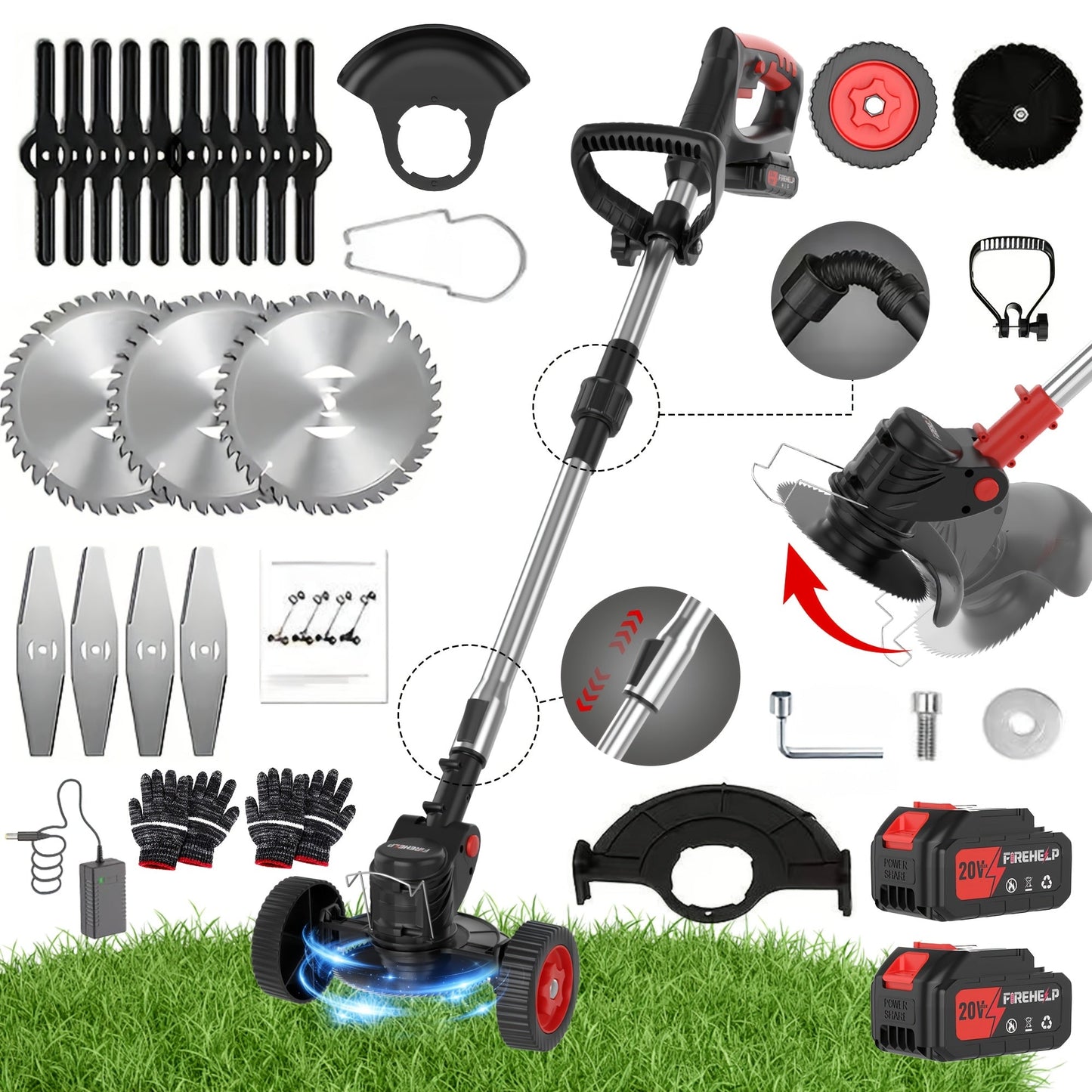 Cordless Lawn Mower 3-in-1 Electric Trimmer Weed Eater Edger Bush Cutter 21V Dual Battery Adjustable for Garden, Patio and Yard Use