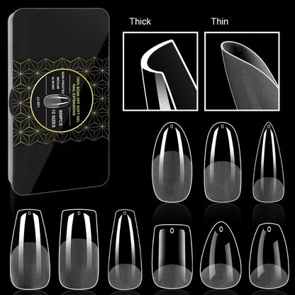 Gel Nail Tips 600 Pieces Clear Crystal Full Cover Nail Extensions – Almond Oval Coffin Stiletto Square Short Medium Long Soft Gel False