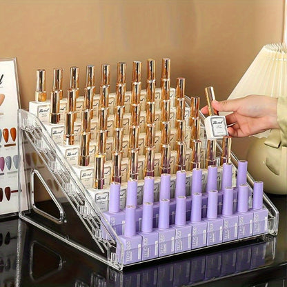 Nail Polish Organizer Acrylic Display Stand 4 Tier Clear Transparent Rack Gel Polish Holder Countertop Storage Shelf for Nail Studio Salon