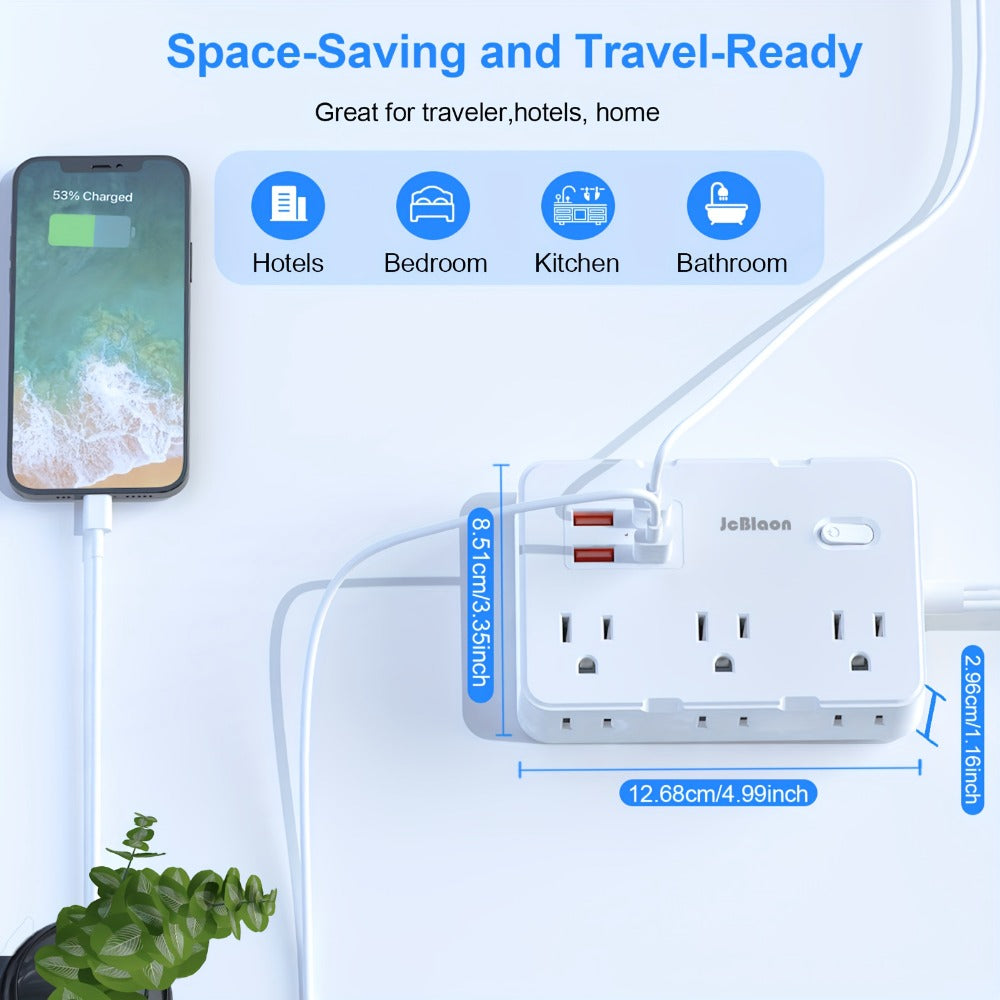Surge Protector Power Strip 10-in-1 with 6 AC Outlets, 2 USB-A, 2 USB-C, Flat Plug and 5 ft Extension Cord