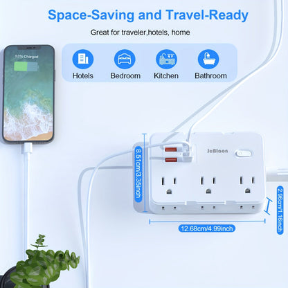 Surge Protector Power Strip 10-in-1 with 6 AC Outlets, 2 USB-A, 2 USB-C, Flat Plug and 5 ft Extension Cord