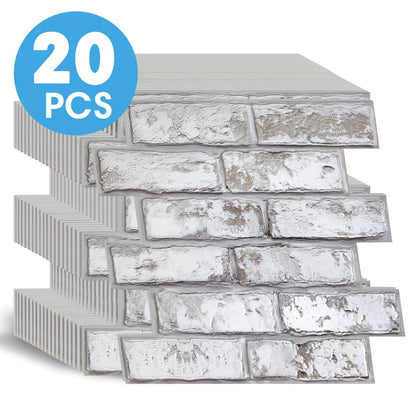 Peel and Stick Brick Wall Panels 3D Faux Brick Tiles 20 Sheets - Self-Adhesive PVC Realistic Texture