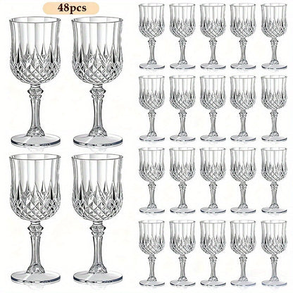 Plastic Crystal Champagne Goblets 48pcs Shatterproof Stackable 7oz Reusable Wine Glasses for Wedding Party Christmas Halloween Elegant