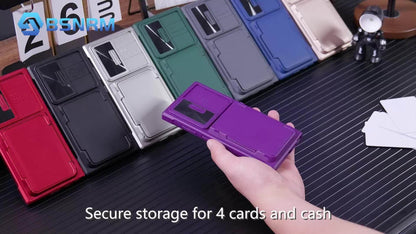 Phone Case Wallet with 4–5 Card Holder, Multi-Angle Stand and Sliding Lens Cover for Galaxy S24 Ultra