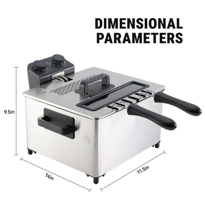 Electric Deep Fryer 1700W, Large Deep Fryer with Adjustable Time & Temperature Control, Stainless Steel Frying Basket