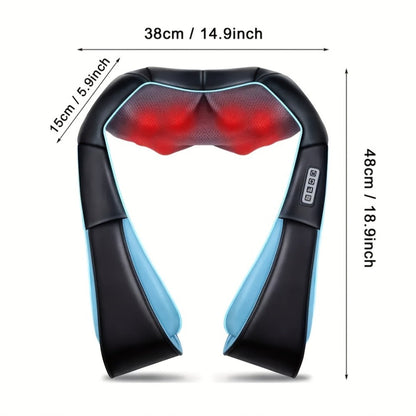 Black Shiatsu Neck and Shoulder Massage Pillow with Heat, 8 Kneading Rollers, 15-Minute Auto-Off and Home or Car Power