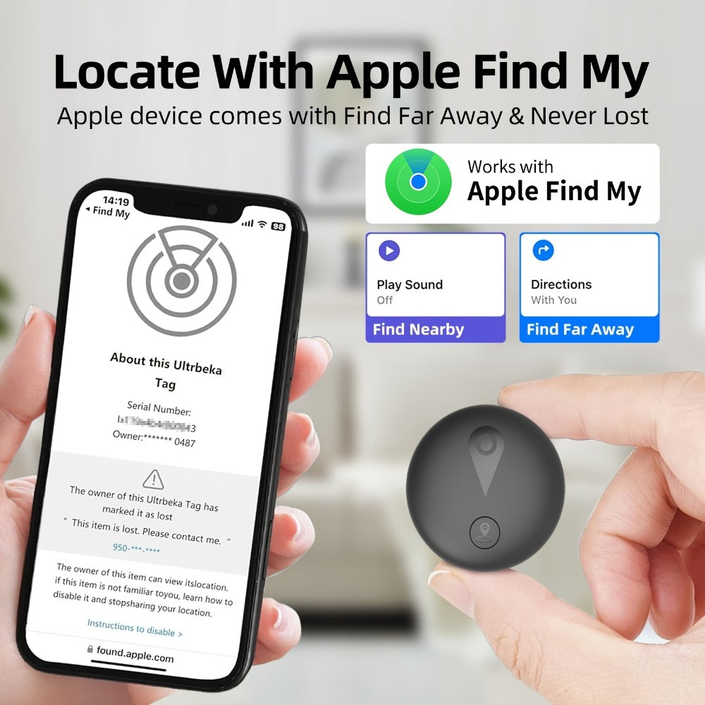 Round Black Smart Item Tracker with Keyring Holder, Two-Piece Case and Single 1pc Checkout