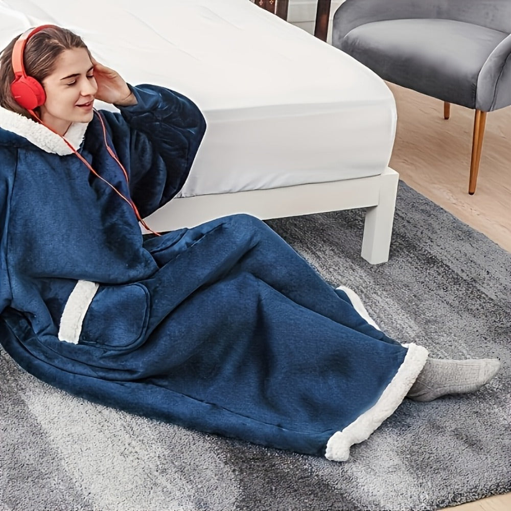 Wearable Blanket Hoodie with Hood, Sleeves, Front Pocket and Eleven Standard, Short or Oversized Styles