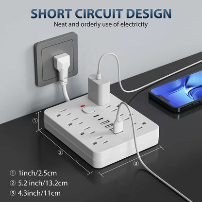 Power Strip 14-in-1 Surge Protector with 8 AC Outlets, 4 USB-A, 2 USB-C and Black or White Finish