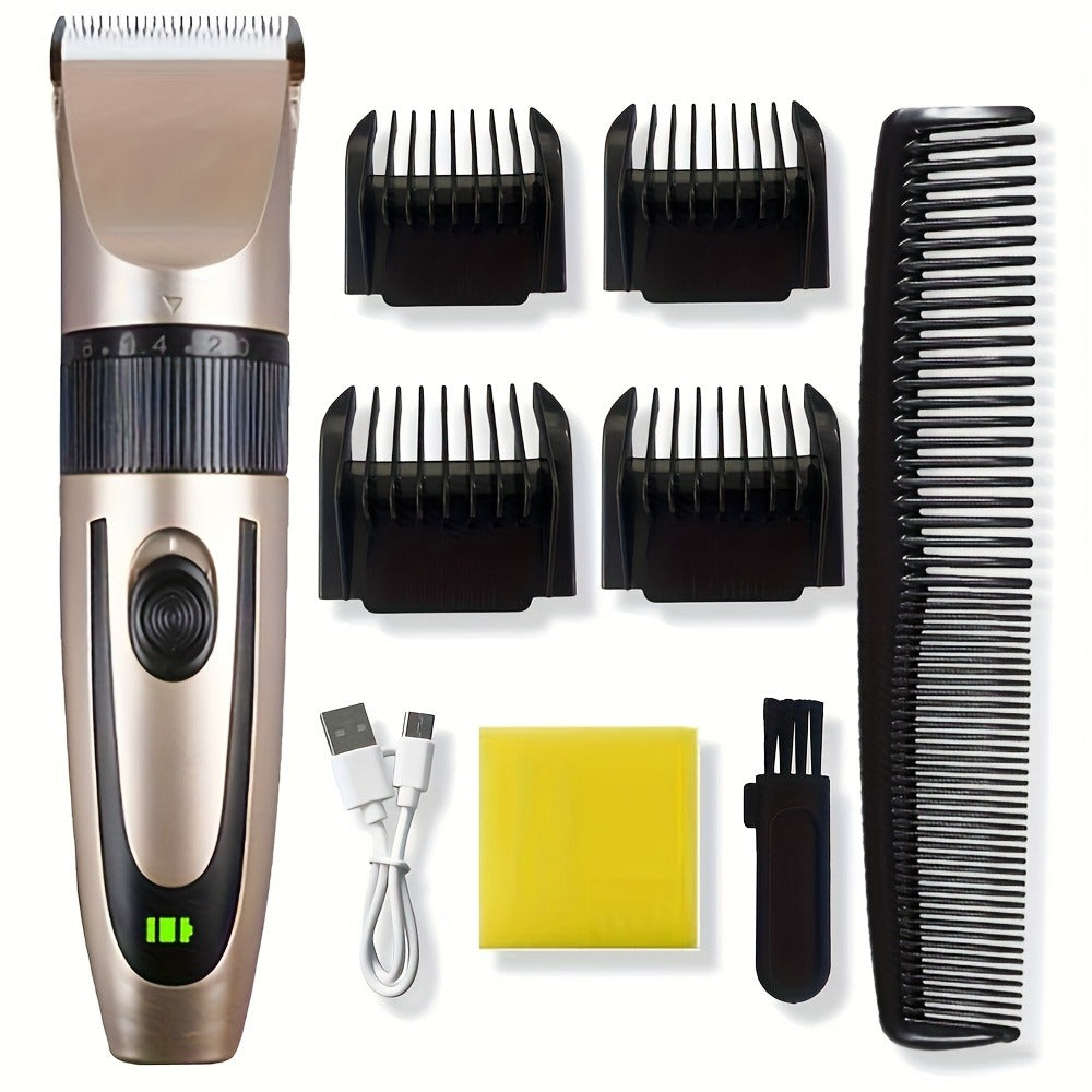 T-Blade Hair Clipper Set for Men – Golden Series USB Rechargeable Trimmer Kit with Guide Combs & Cleaning Brush, 1pc 2pcs 3pcs Options