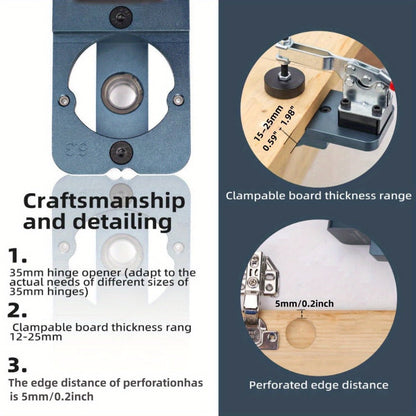 35mm Hinge Drilling Jig Kit Aluminum Alloy Cabinet Door Hinge Hole Opener Template Puncher Locator for Woodworking Door Cabinet Wardrobe