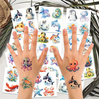 Ocean Animals Temporary Tattoo Stickers 12 Sheets 48 Designs Underwater Sea Creatures Cartoon Vibrant Body