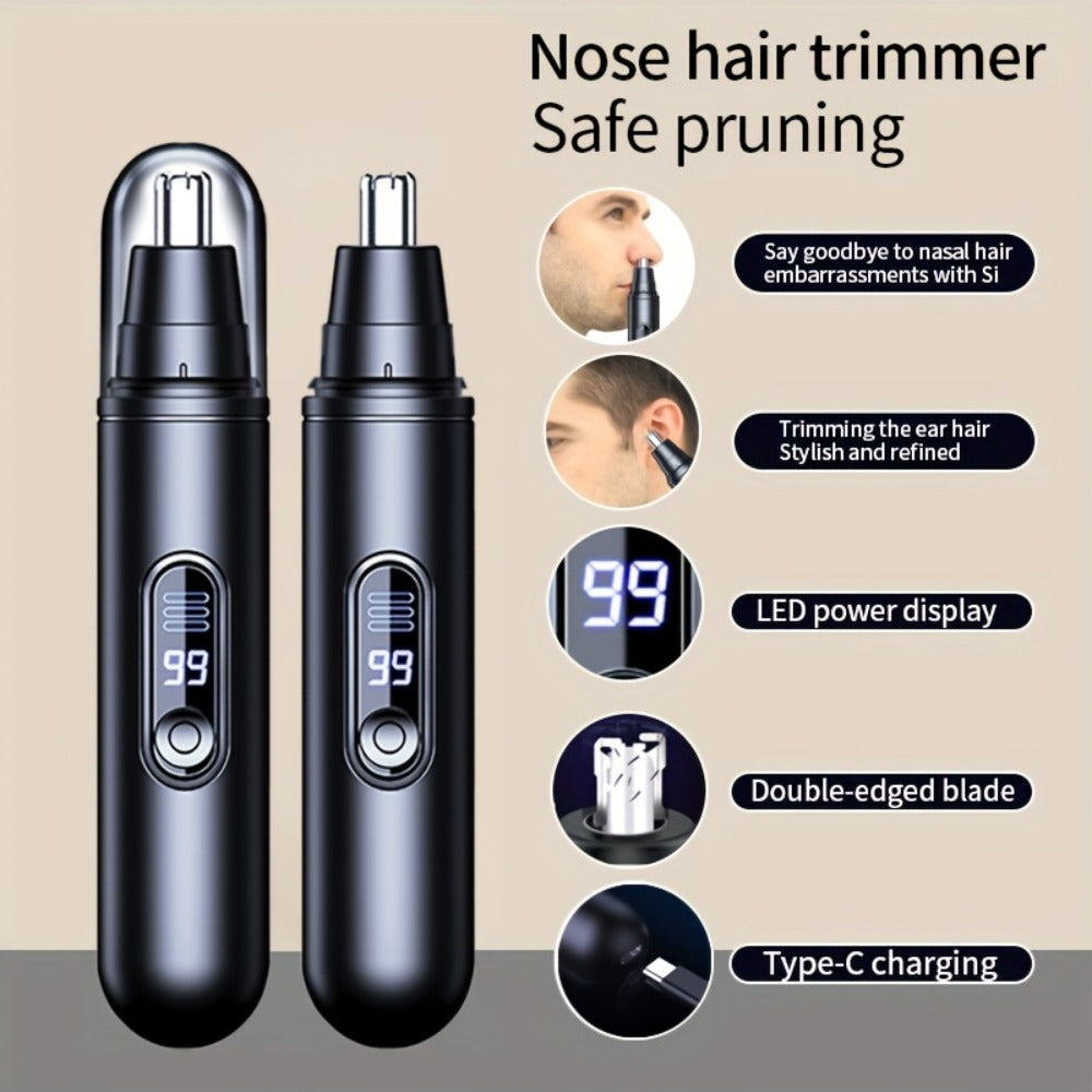 Electric Nose Trimmer with LED Display – USB Rechargeable Painless Facial Hair Removal Device for Men & Women, Nose Ear & Eyebrow Trimmer