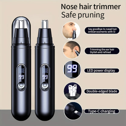 Electric Nose Trimmer with LED Display – USB Rechargeable Painless Facial Hair Removal Device for Men & Women, Nose Ear & Eyebrow Trimmer