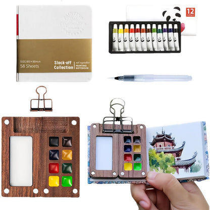 Portable Watercolor Paint Set 24 Colors with 15-Grid Palette 3 Brushes with the Listed Color, Size or Set Options for Everyday Use