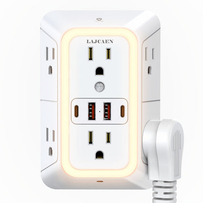 Outlet Splitter Wall Expander 10-in-1 with 6 AC Outlets 2 USB-A 2 USB-C Ports 3-Sided Plug for an Everyday Personal Care Routine