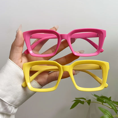 Five-Pair Candy-Color Square Clear-Lens Eyewear Set with Black, Yellow, Red, Clear and Pink Frames