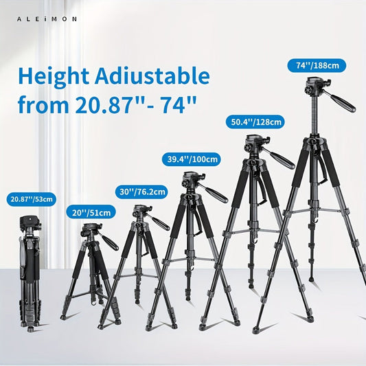 Camera Tripod 74 Inch Aluminum Alloy with Dual Quick Release Plate, Phone Clip & Carrying Bag, Professional Stand for DSLR
