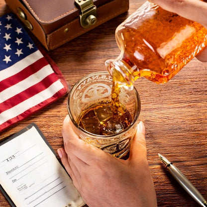Engraved Veteran Tribute Whiskey Glass 10oz - US Navy Military Gift, Personalized Patriotic Whiskey Glasses for Dad