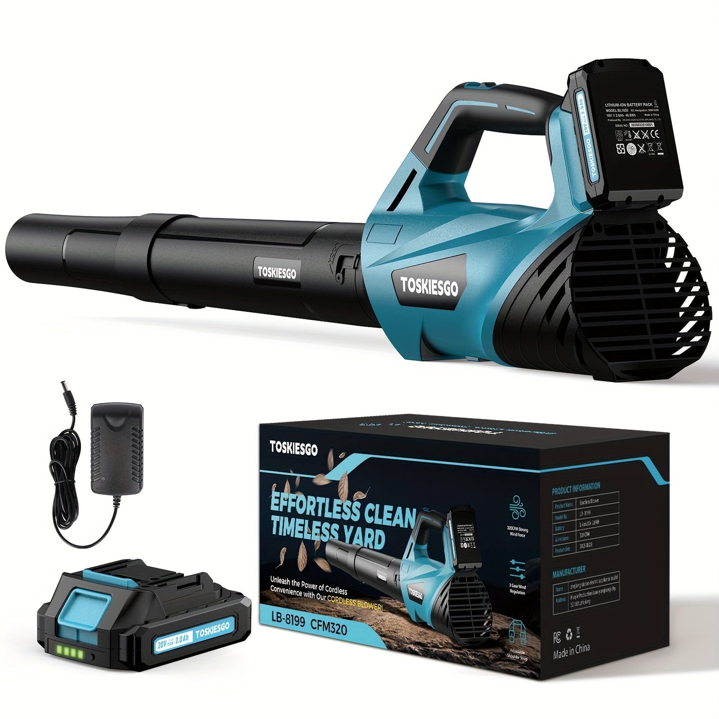 Cordless Leaf Blower 580CFM 160MPH, 2×4.0Ah Battery Powered, 3-Speed Adjustable for Garden, Patio and Yard Use